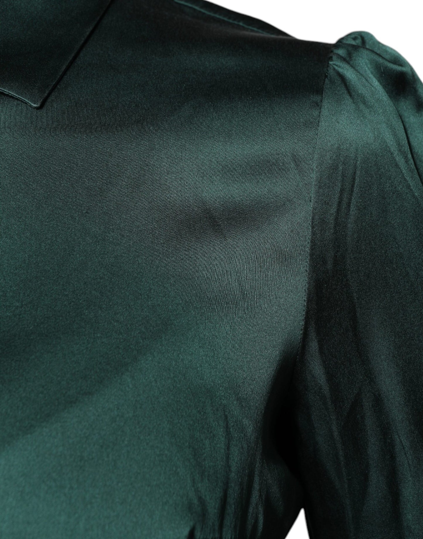 Dolce &amp; Gabbana Dark Green Silk Button Down Long Sleeves Blouse Top