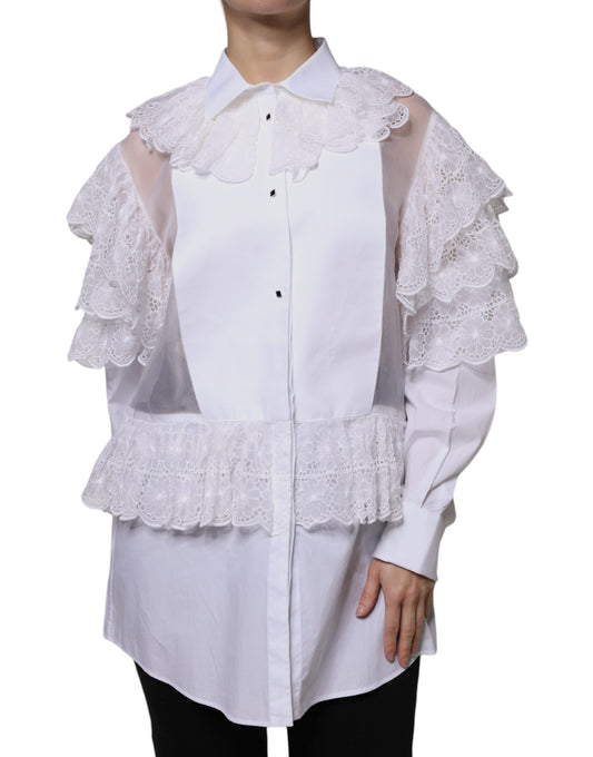 Dolce &amp; Gabbana Blusa de vestir de popelina de algodón blanca