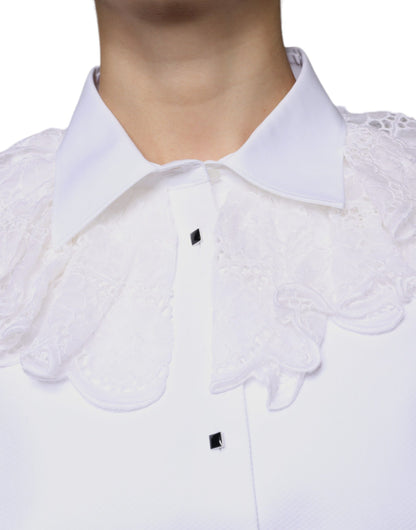 Dolce &amp; Gabbana White Cotton Poplin Shirt Dress Blouse Top