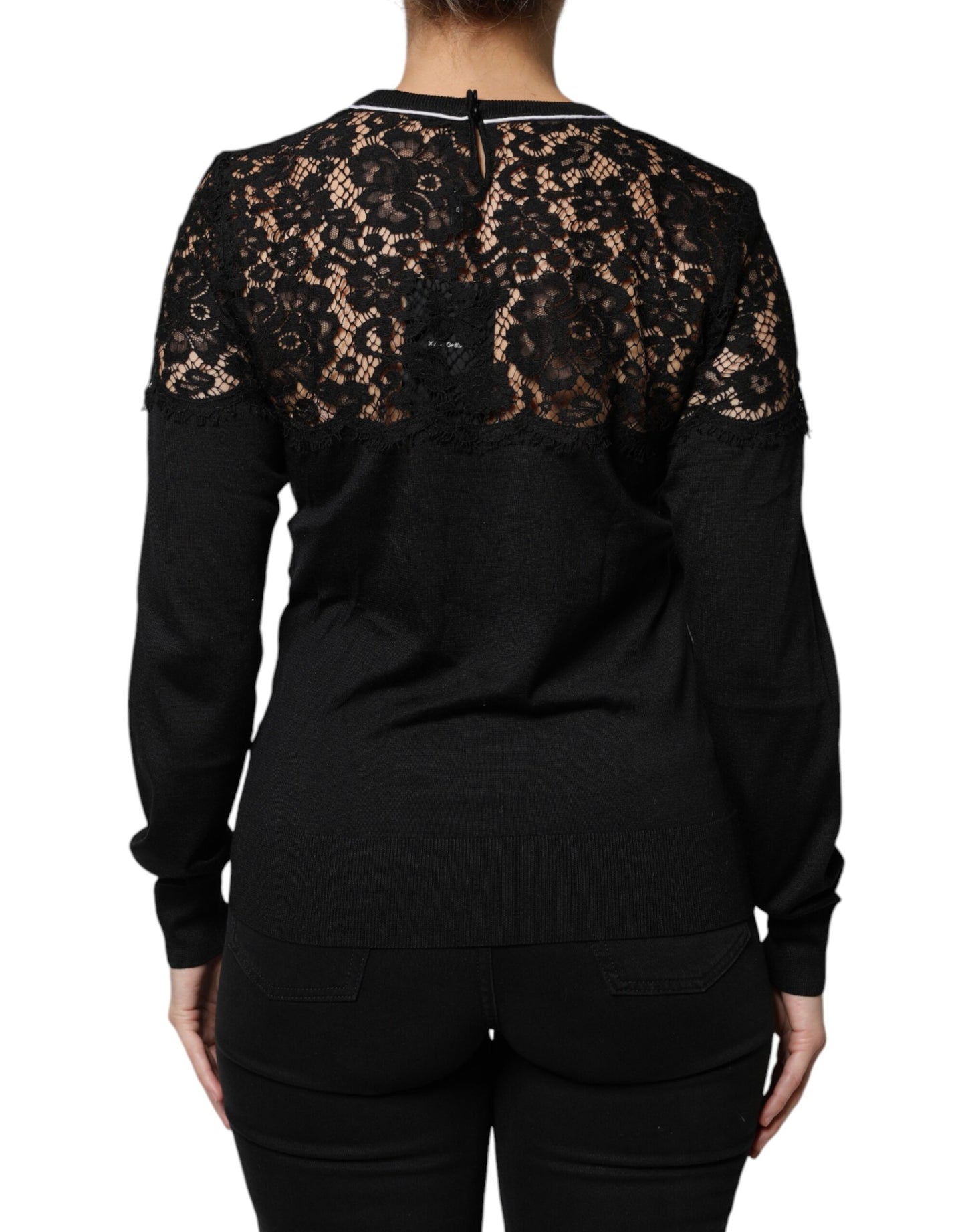 Dolce &amp; Gabbana Blusa tipo jersey de seda con encaje floral negro