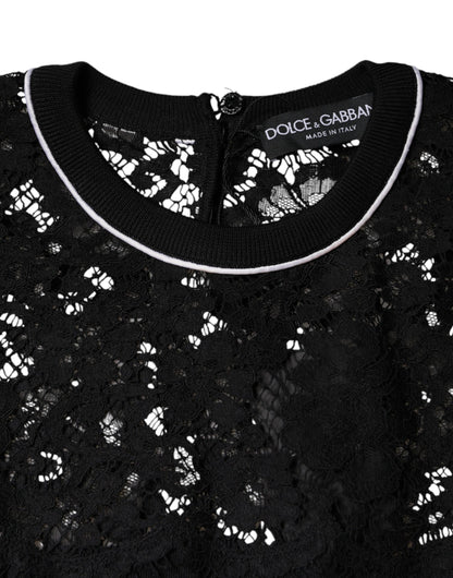 Dolce &amp; Gabbana Blusa tipo jersey de seda con encaje floral negro
