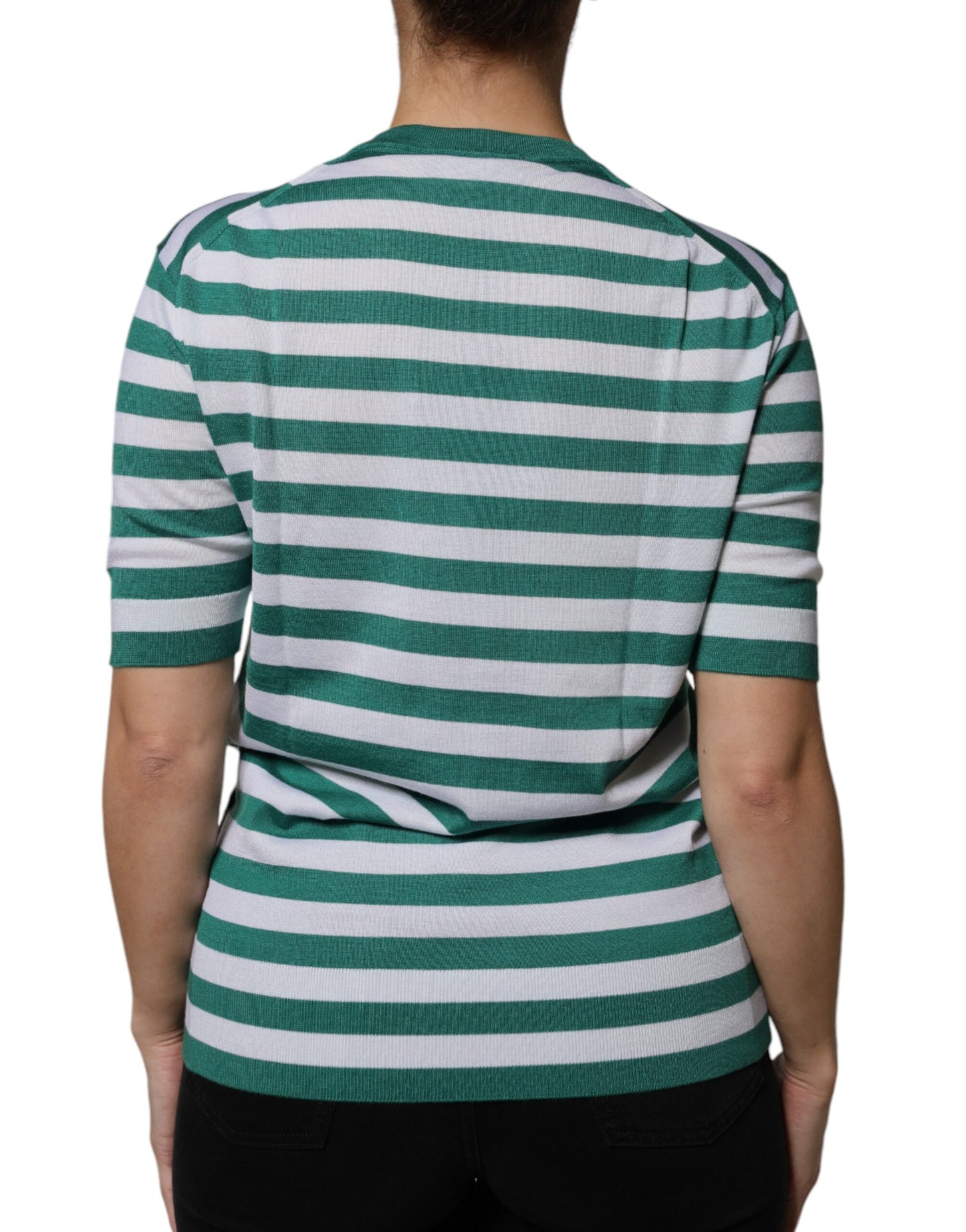 Dolce &amp; Gabbana White Green Stripe Leaf Crew Neck T-shirt
