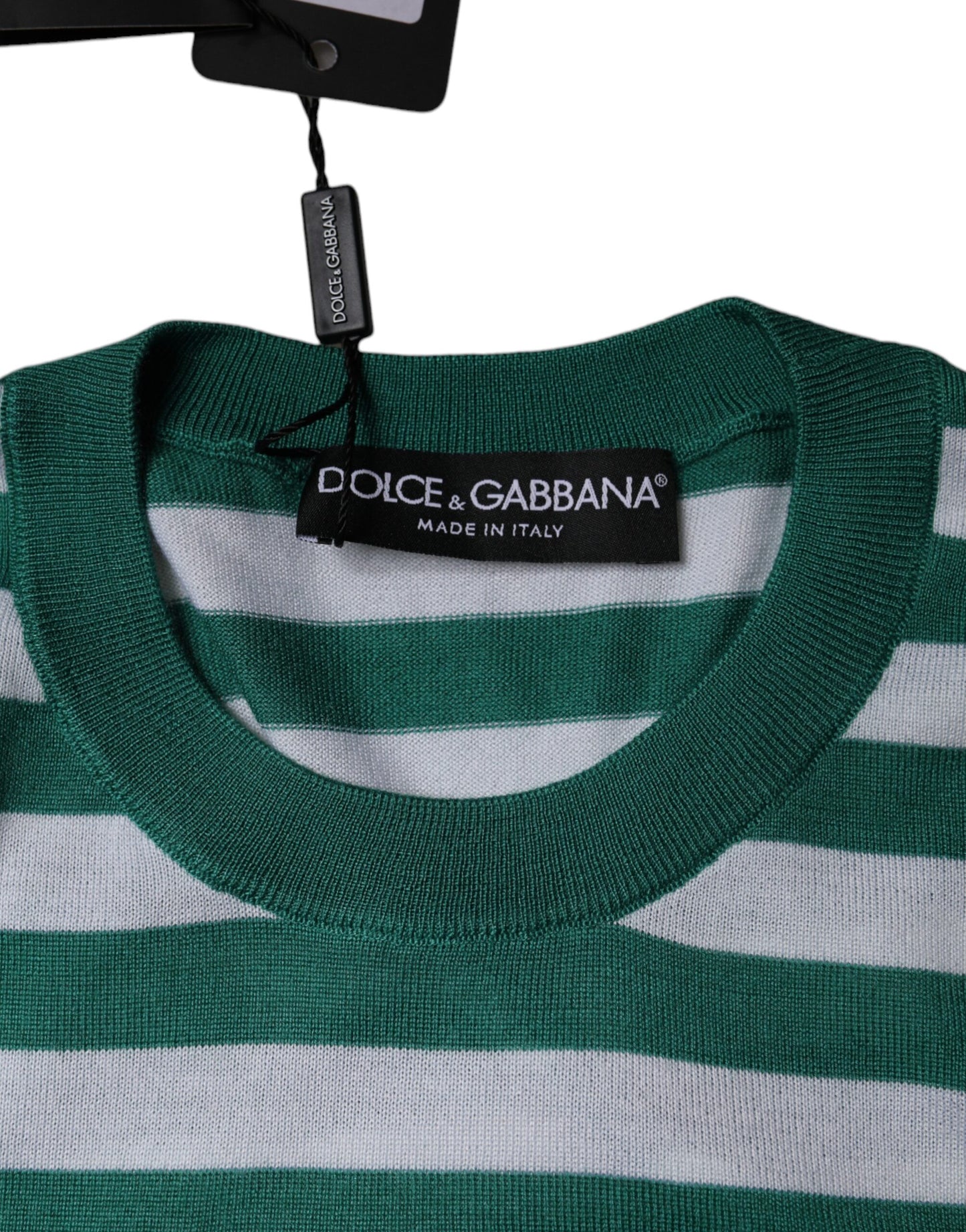 Dolce &amp; Gabbana White Green Stripe Leaf Crew Neck T-shirt