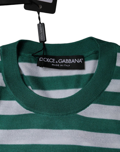 Dolce &amp; Gabbana White Green Stripe Leaf Crew Neck T-shirt