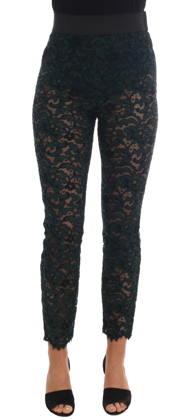 Dolce &amp; Gabbana Pantalones ajustados de encaje floral de cintura alta