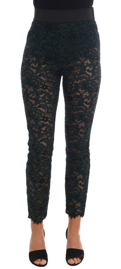 Dolce &amp; Gabbana Pantalones ajustados de encaje floral de cintura alta