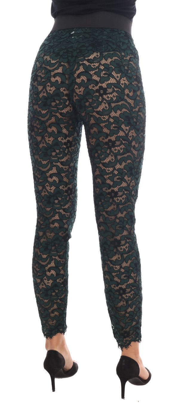 Dolce &amp; Gabbana Pantalones ajustados de encaje floral de cintura alta