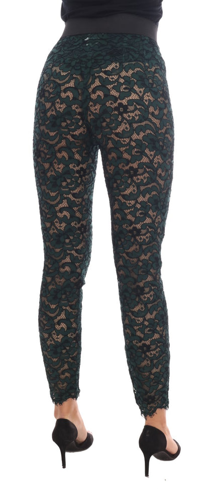 Dolce &amp; Gabbana Pantalones ajustados de encaje floral de cintura alta