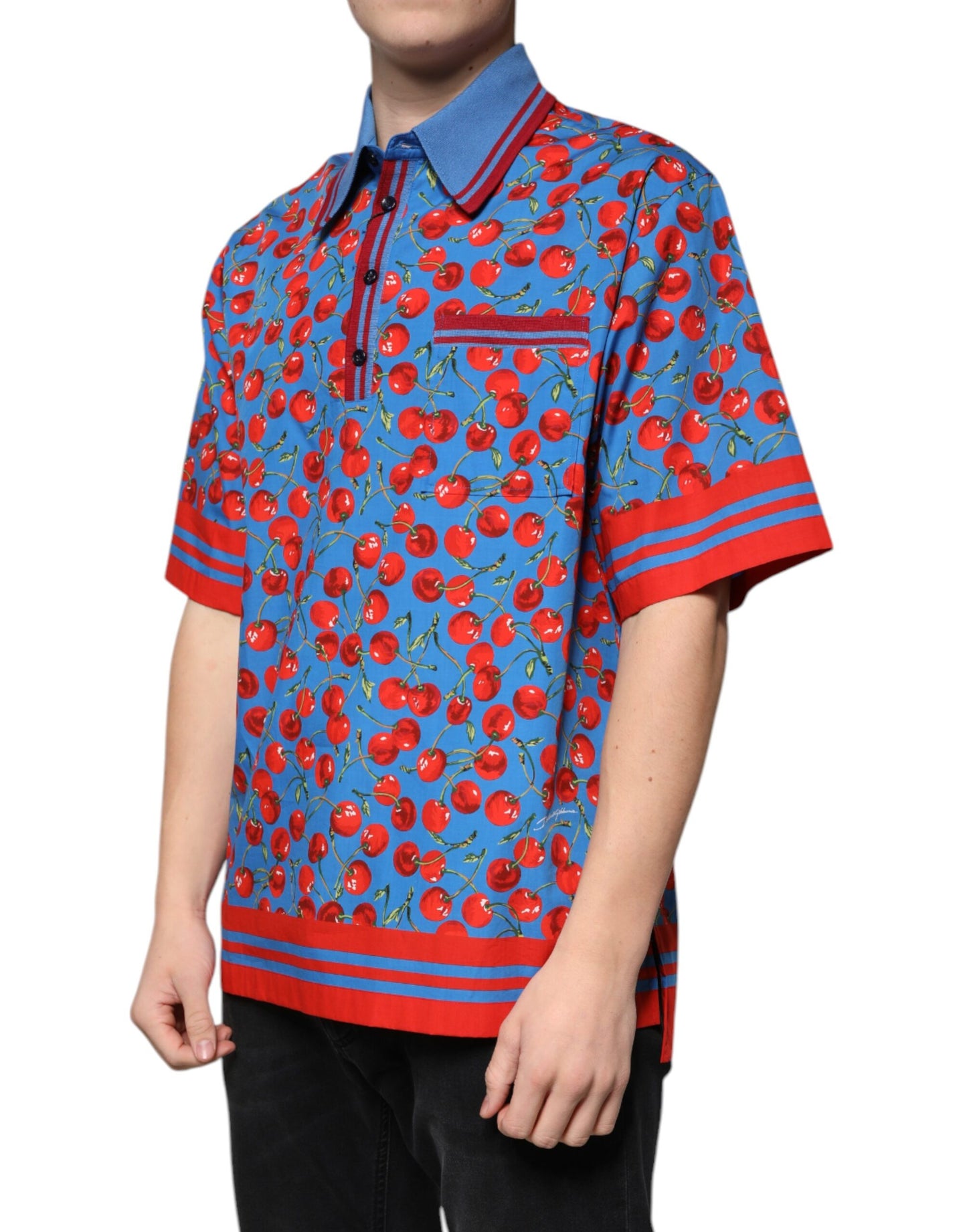 Polo de algodón con cuello azul cereza de Dolce &amp; Gabbana para hombre