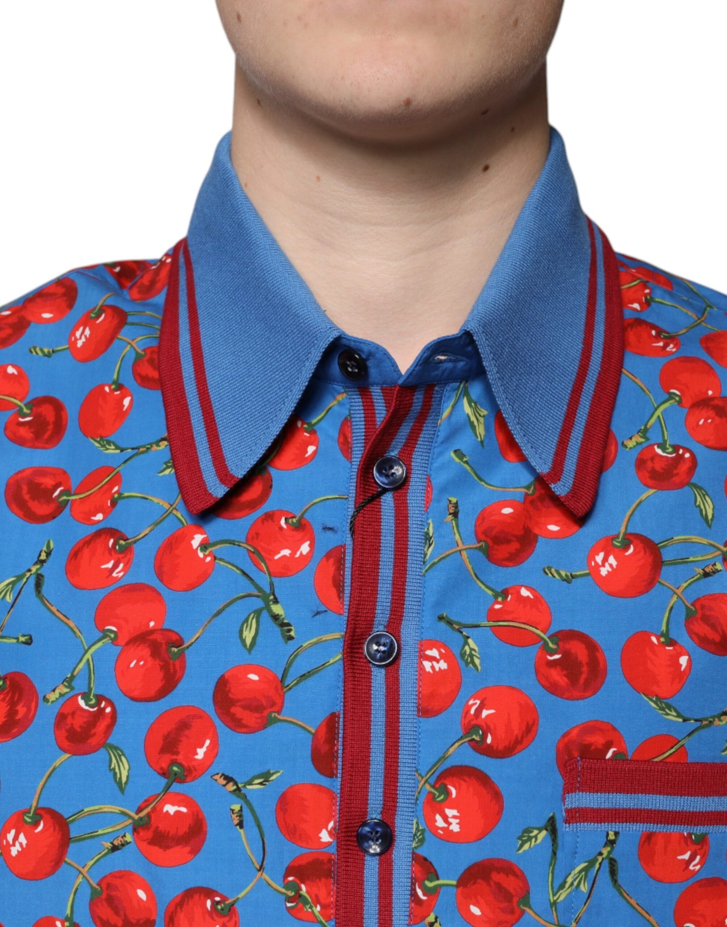 Polo de algodón con cuello azul cereza de Dolce &amp; Gabbana para hombre