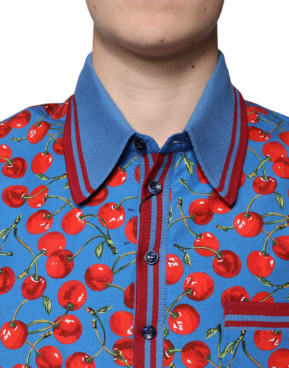 Polo de algodón con cuello azul cereza de Dolce &amp; Gabbana para hombre