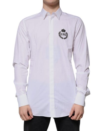 Camisa de vestir formal Dolce &amp; Gabbana de algodón blanco con logotipo dorado para hombre