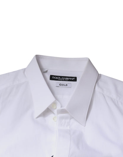 Camisa de vestir formal Dolce &amp; Gabbana de algodón blanco con logotipo dorado para hombre