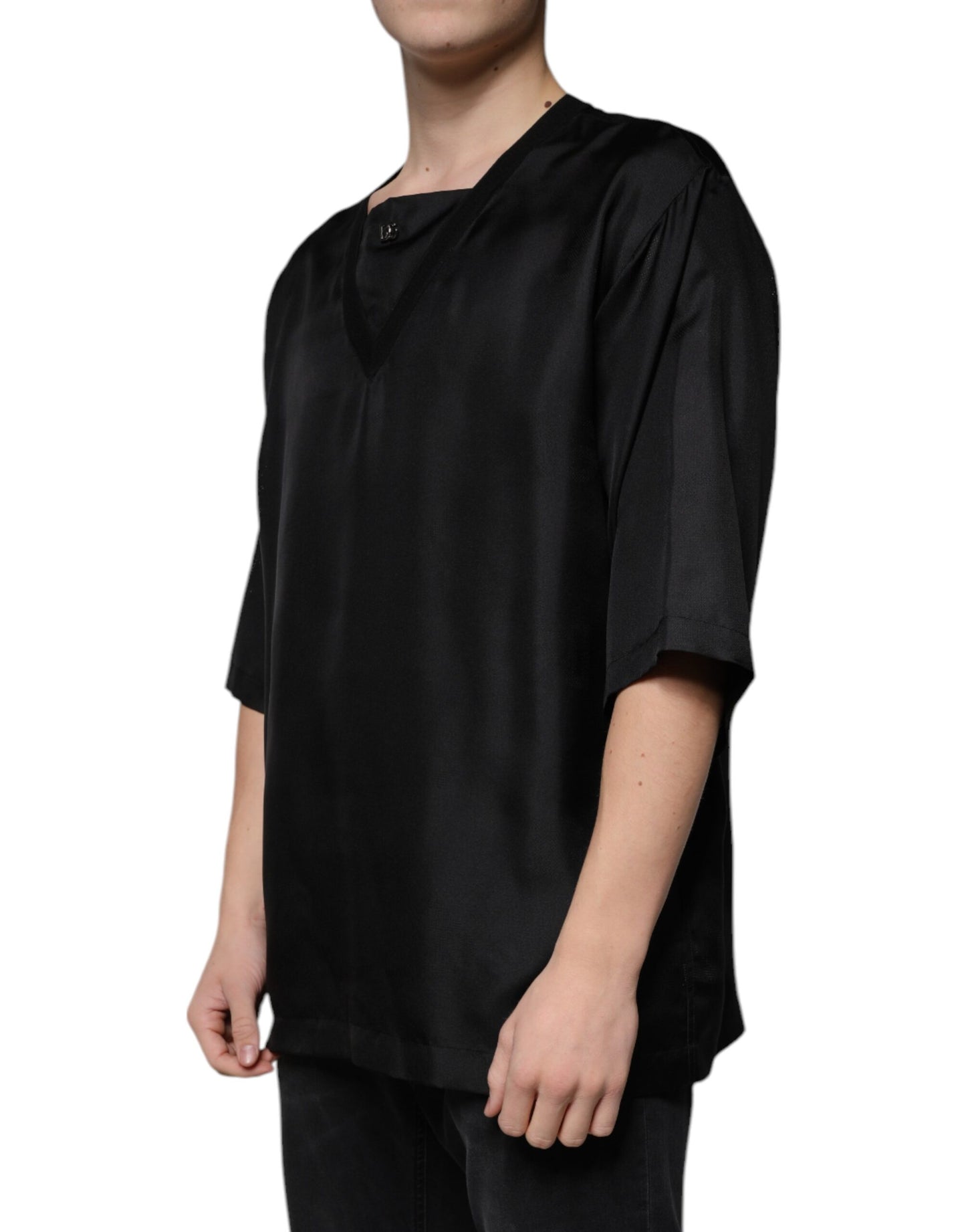 Camiseta de manga corta con cuello cuadrado de algodón negro de Dolce &amp; Gabbana