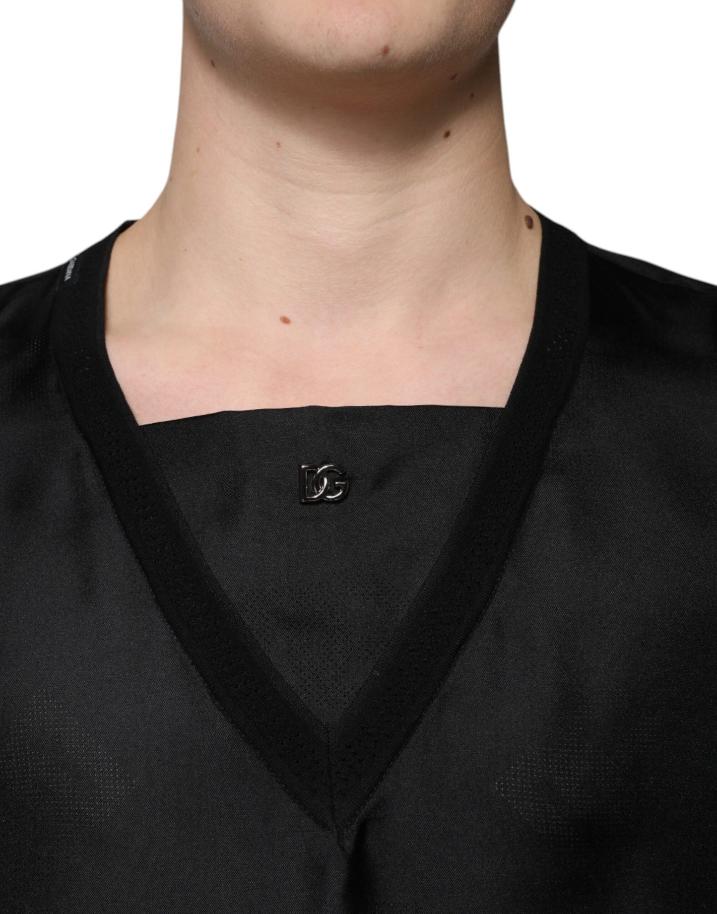 Camiseta de manga corta con cuello cuadrado de algodón negro de Dolce &amp; Gabbana