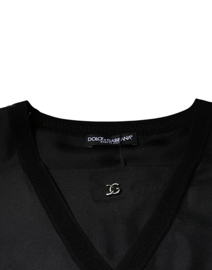 Camiseta de manga corta con cuello cuadrado de algodón negro de Dolce &amp; Gabbana