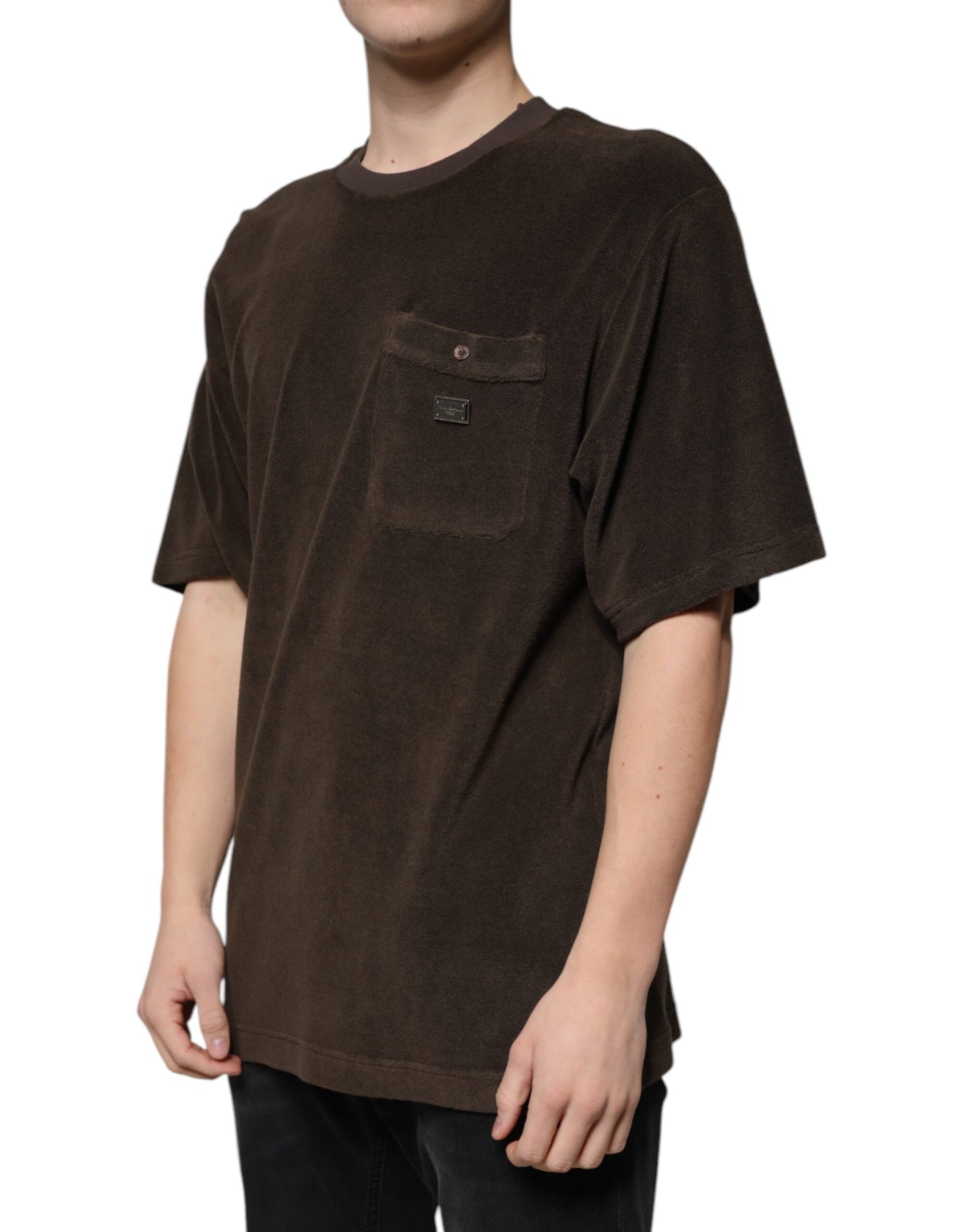 Camiseta de algodón marrón de manga corta y cuello redondo de Dolce &amp; Gabbana