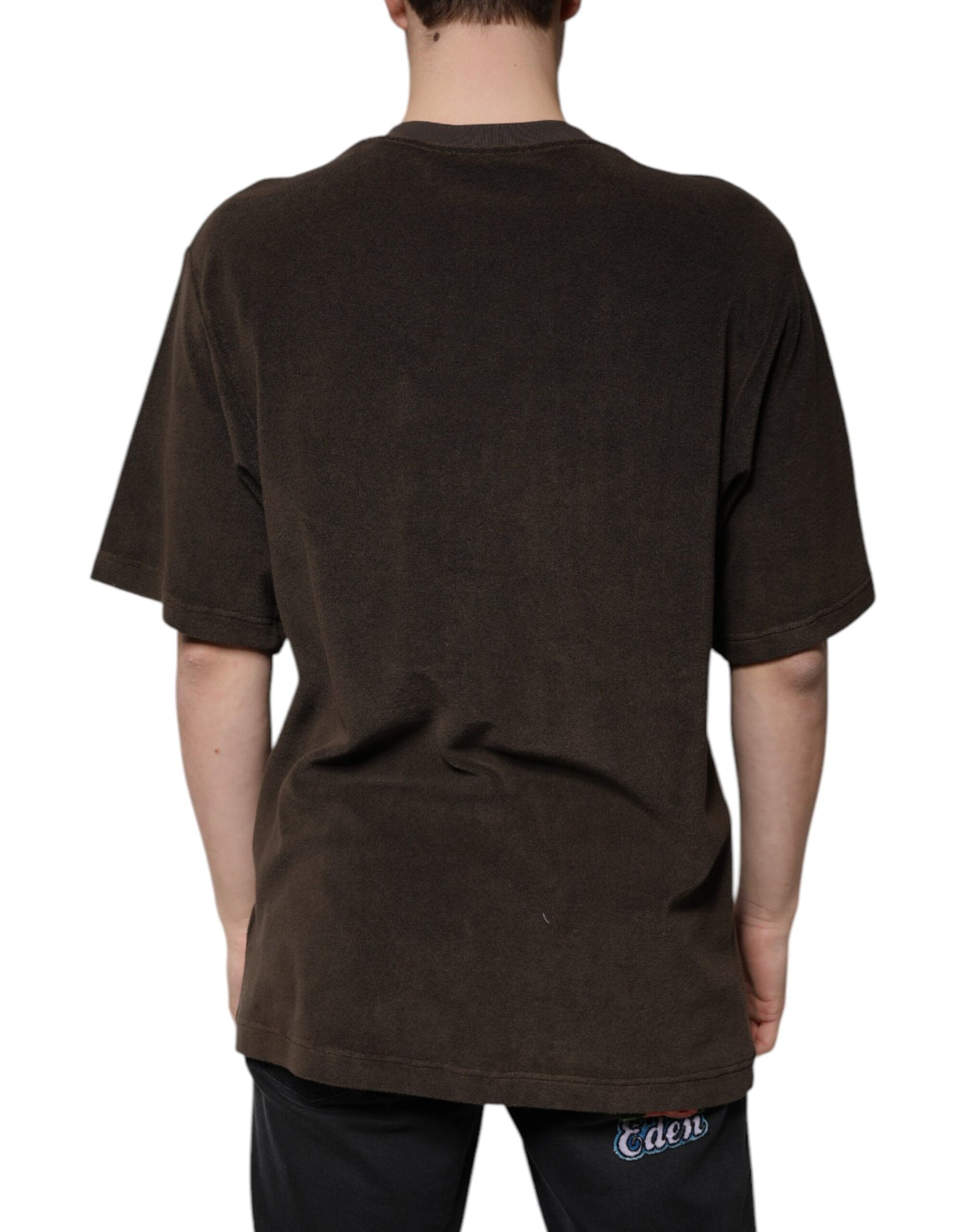 Camiseta de algodón marrón de manga corta y cuello redondo de Dolce &amp; Gabbana