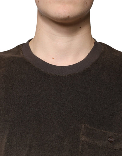 Camiseta de algodón marrón de manga corta y cuello redondo de Dolce &amp; Gabbana