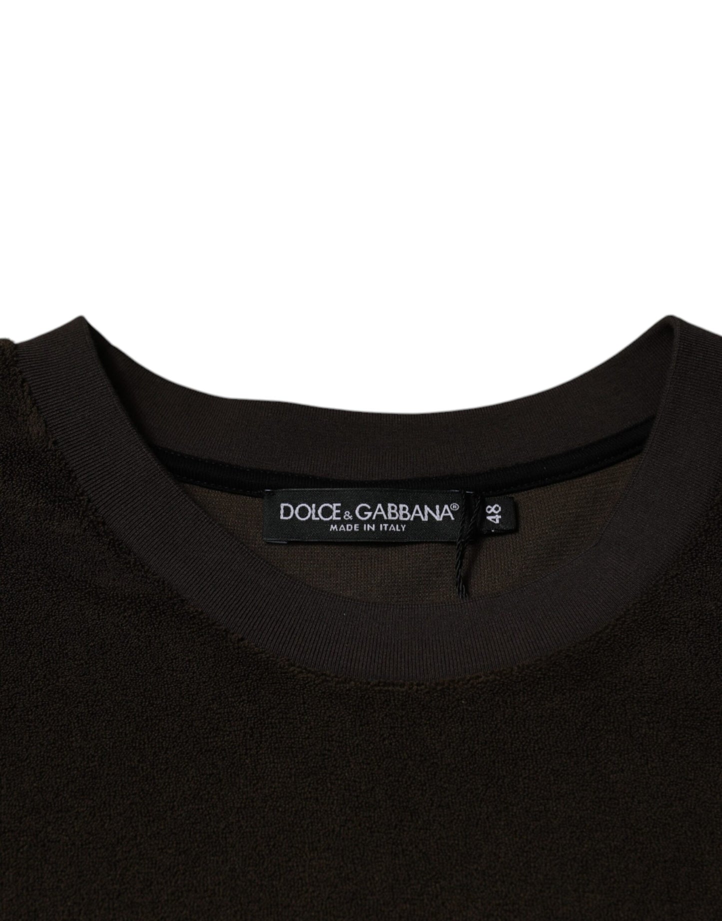 Camiseta de algodón marrón de manga corta y cuello redondo de Dolce &amp; Gabbana