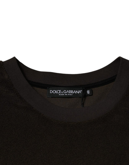 Camiseta de algodón marrón de manga corta y cuello redondo de Dolce &amp; Gabbana