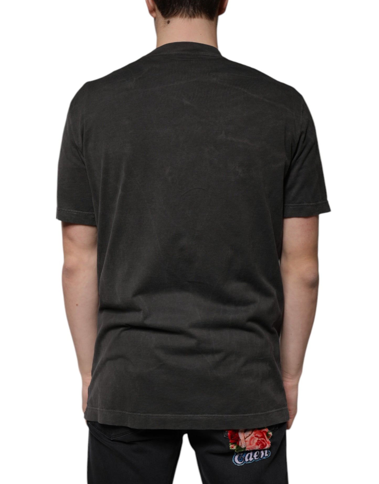 Dolce &amp; Gabbana Camiseta negra de manga corta con cuello redondo de algodón