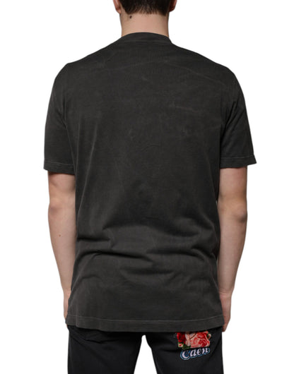 Dolce &amp; Gabbana Camiseta negra de manga corta con cuello redondo de algodón