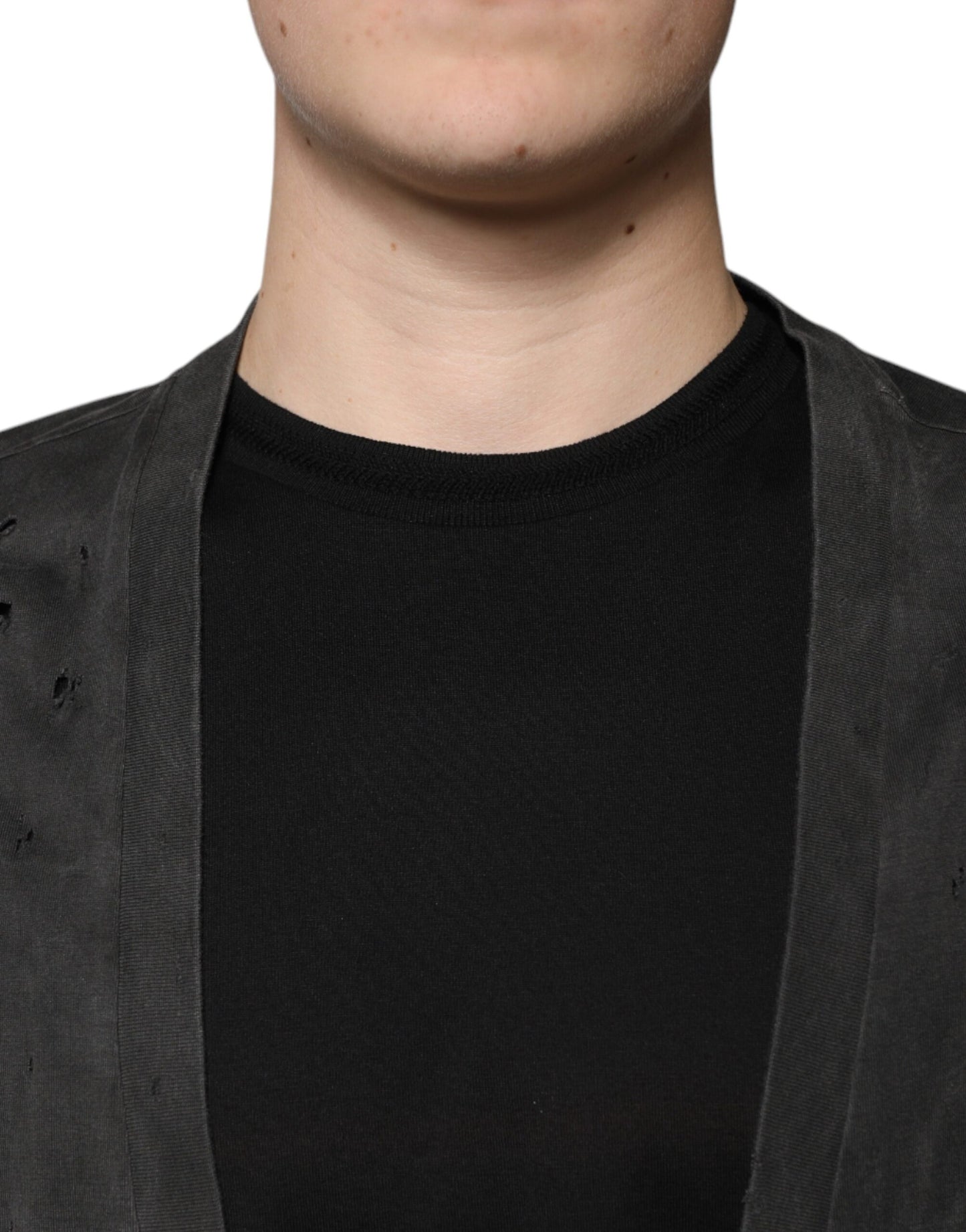 Dolce &amp; Gabbana Camiseta negra de manga corta con cuello redondo de algodón
