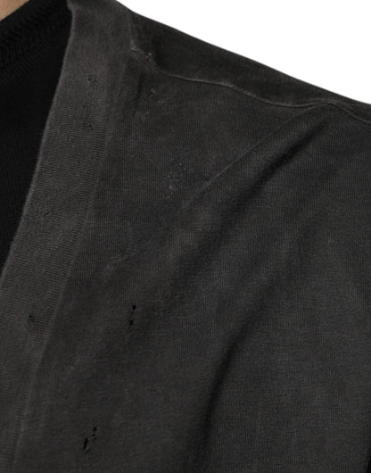 Dolce &amp; Gabbana Camiseta negra de manga corta con cuello redondo de algodón