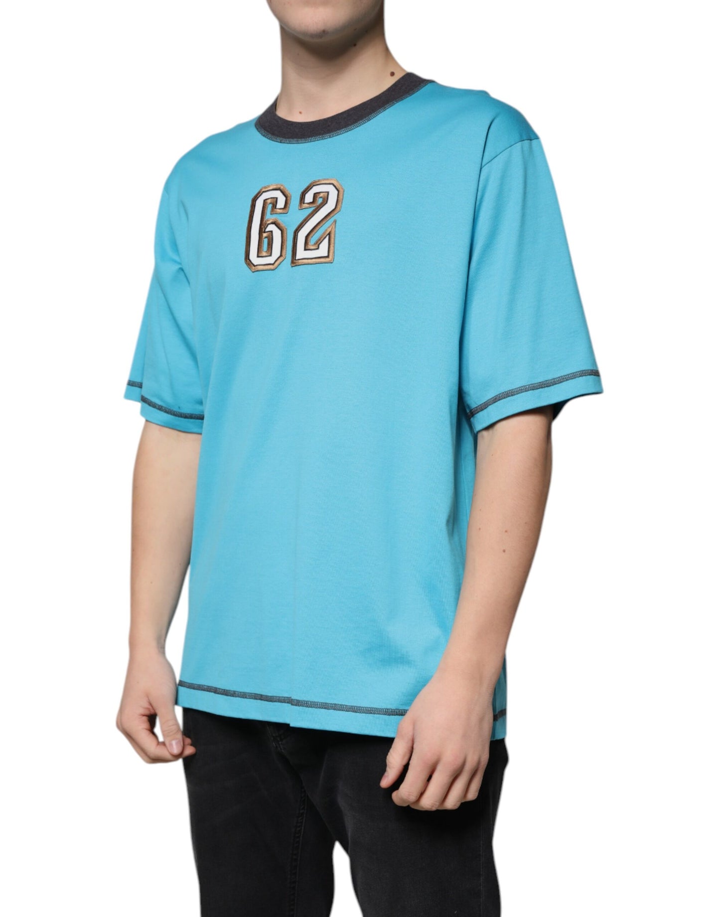 Camiseta de manga corta con cuello redondo y logotipo azul de Dolce &amp; Gabbana