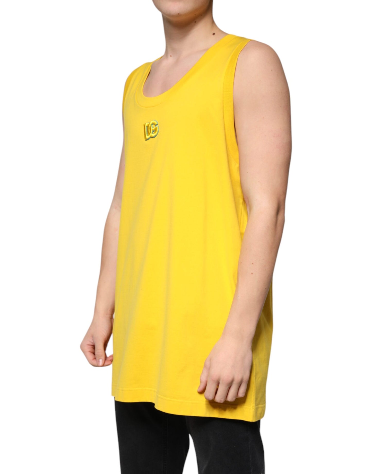Camiseta sin mangas de cuello redondo de algodón amarillo de Dolce &amp; Gabbana