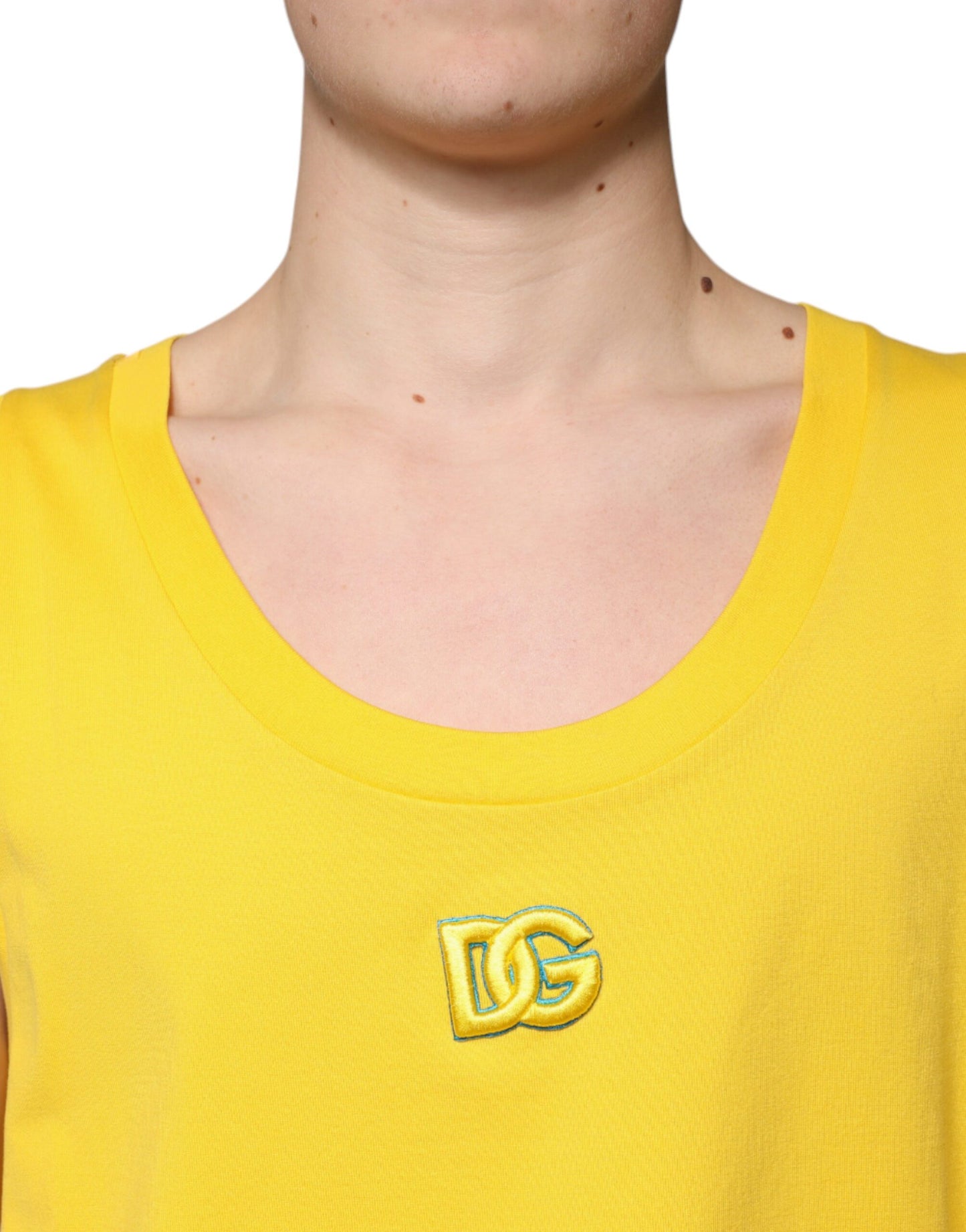 Camiseta sin mangas de cuello redondo de algodón amarillo de Dolce &amp; Gabbana