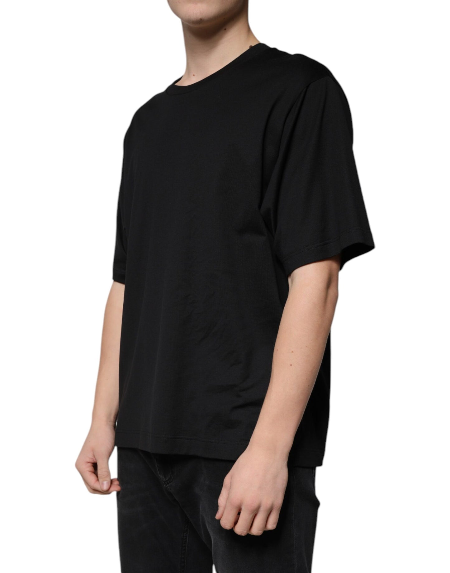 Dolce &amp; Gabbana Camiseta negra de manga corta con cuello redondo de algodón