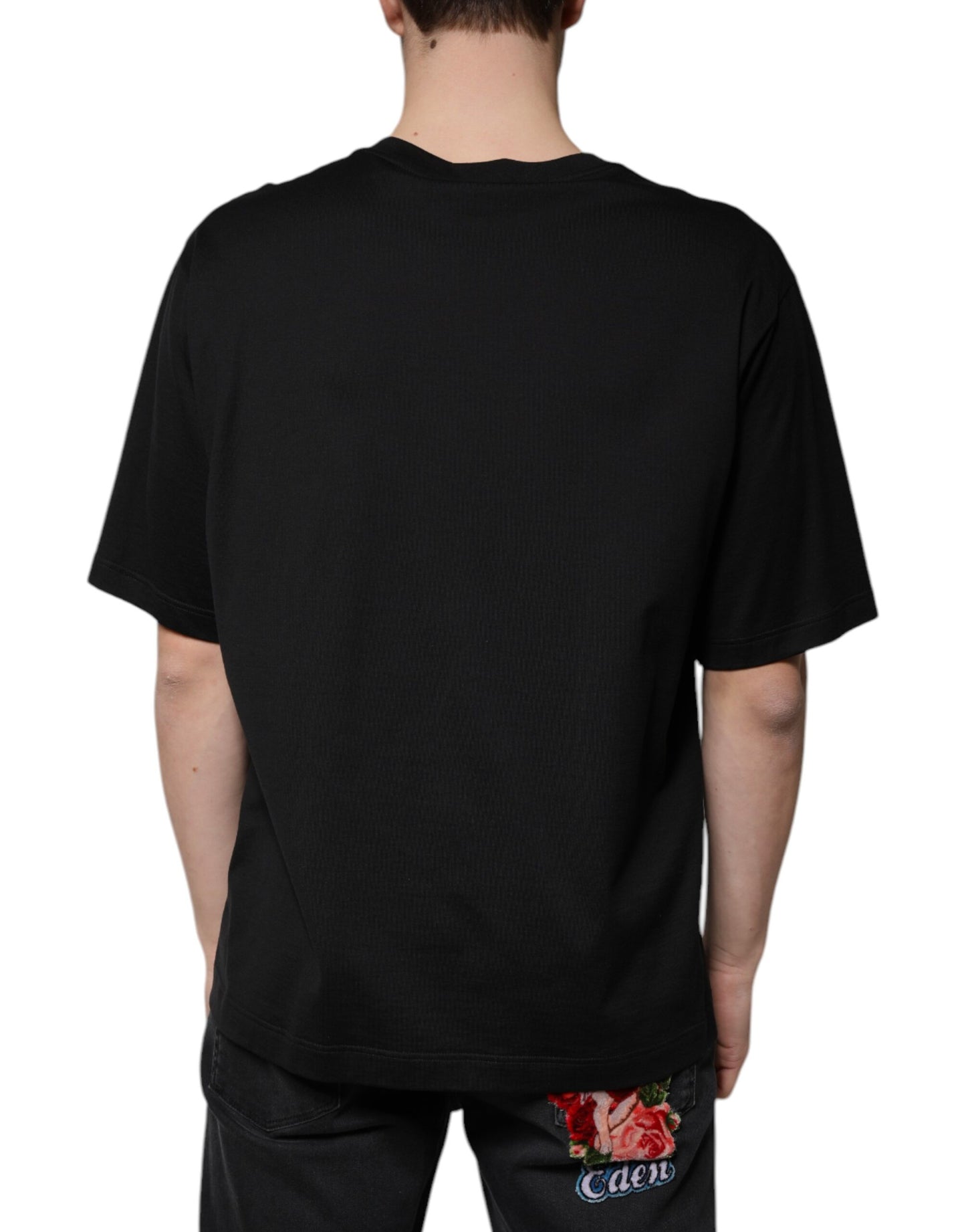 Dolce &amp; Gabbana Camiseta negra de manga corta con cuello redondo de algodón
