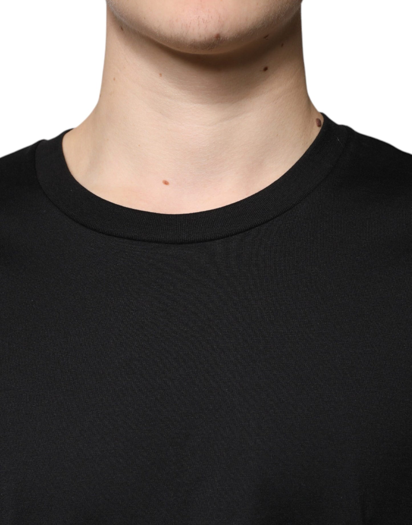Dolce &amp; Gabbana Camiseta negra de manga corta con cuello redondo de algodón
