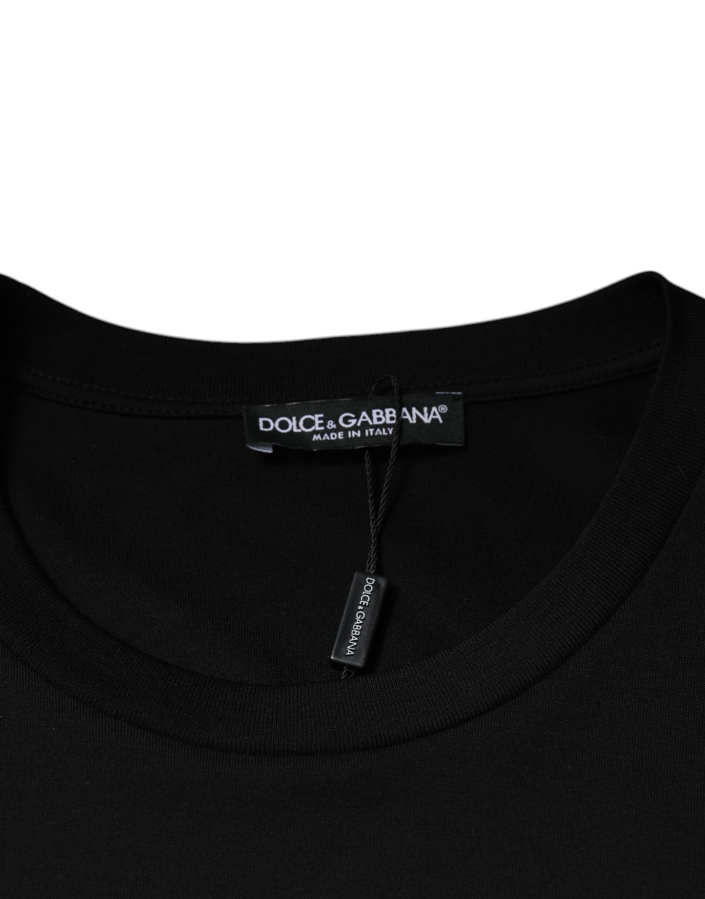 Dolce &amp; Gabbana Camiseta negra de manga corta con cuello redondo de algodón
