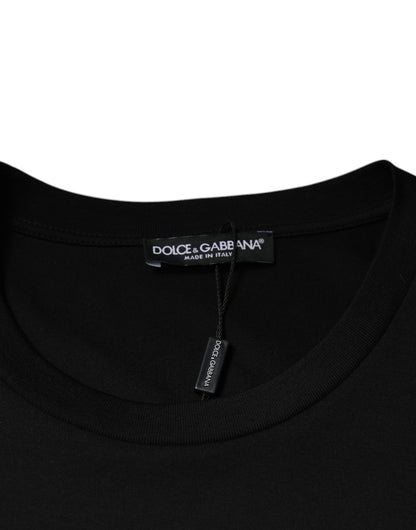 Dolce &amp; Gabbana Camiseta negra de manga corta con cuello redondo de algodón