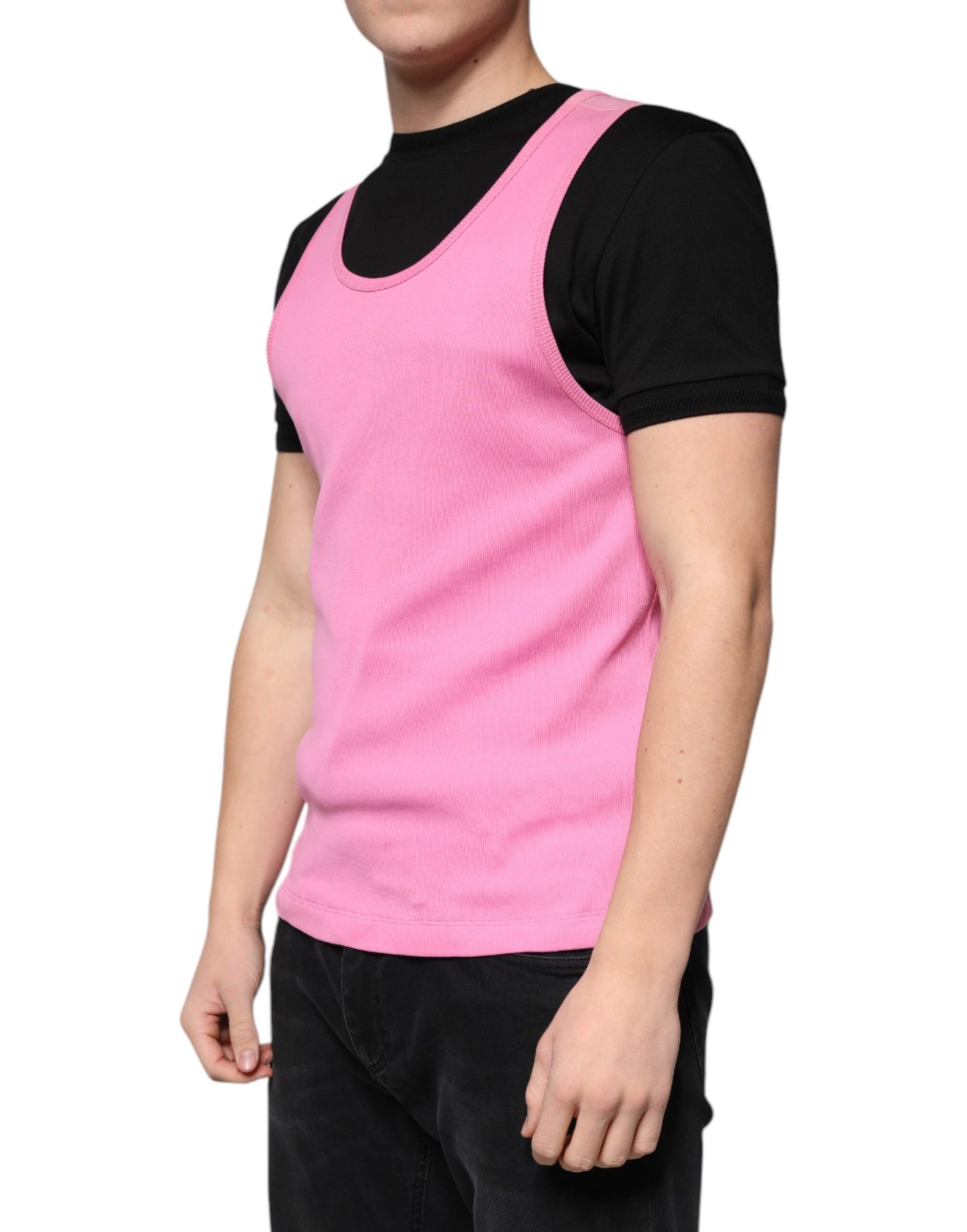 Camiseta sin mangas de cuello redondo de algodón rosa de Dolce &amp; Gabbana