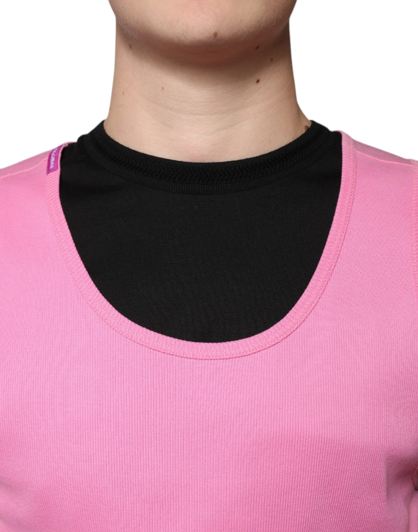 Camiseta sin mangas de cuello redondo de algodón rosa de Dolce &amp; Gabbana