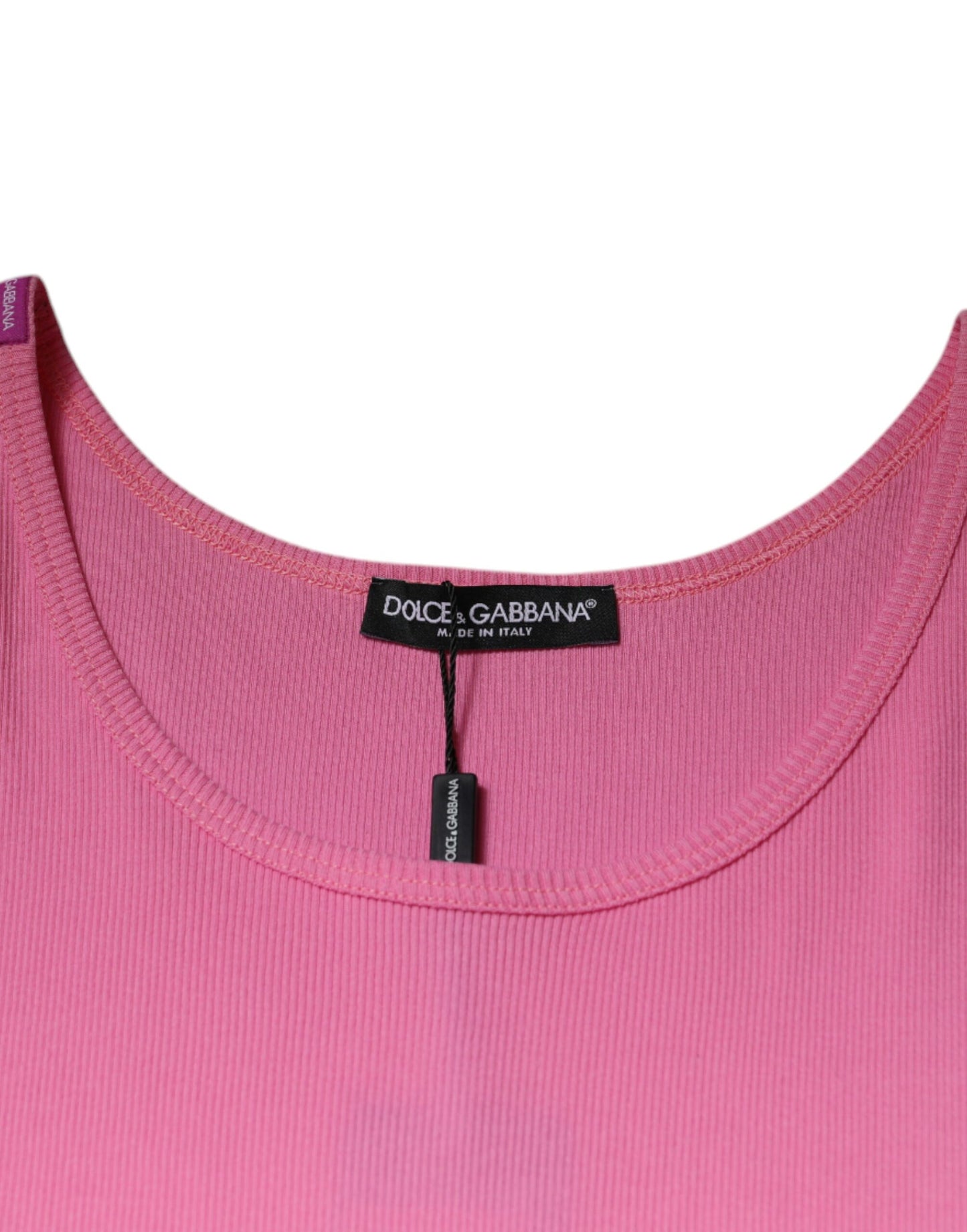 Camiseta sin mangas de cuello redondo de algodón rosa de Dolce &amp; Gabbana