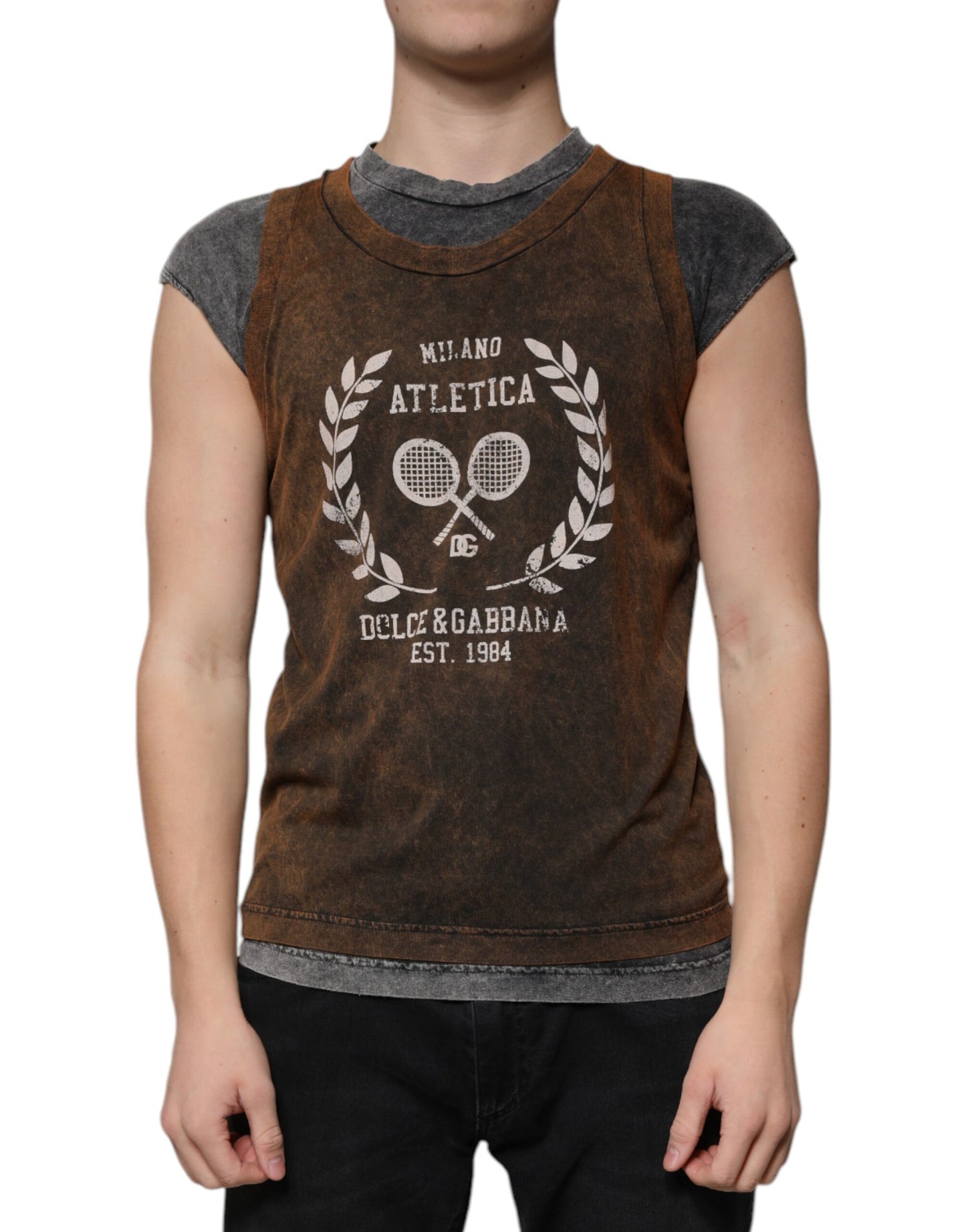 Camiseta sin mangas de cuello redondo de algodón marrón de Dolce &amp; Gabbana