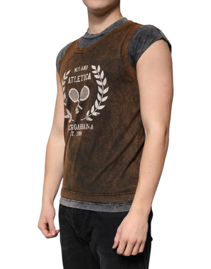 Camiseta sin mangas de cuello redondo de algodón marrón de Dolce &amp; Gabbana