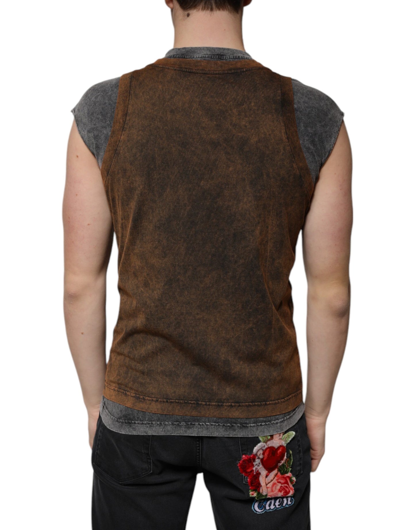 Camiseta sin mangas de cuello redondo de algodón marrón de Dolce &amp; Gabbana