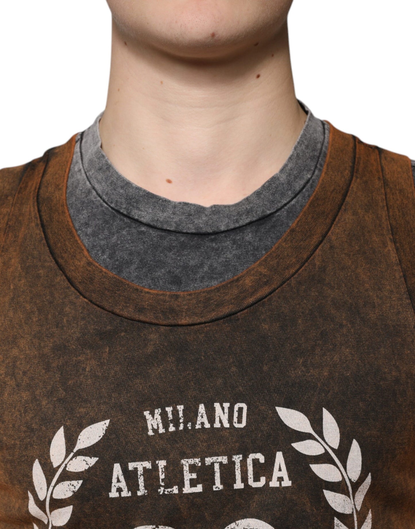 Camiseta sin mangas de cuello redondo de algodón marrón de Dolce &amp; Gabbana