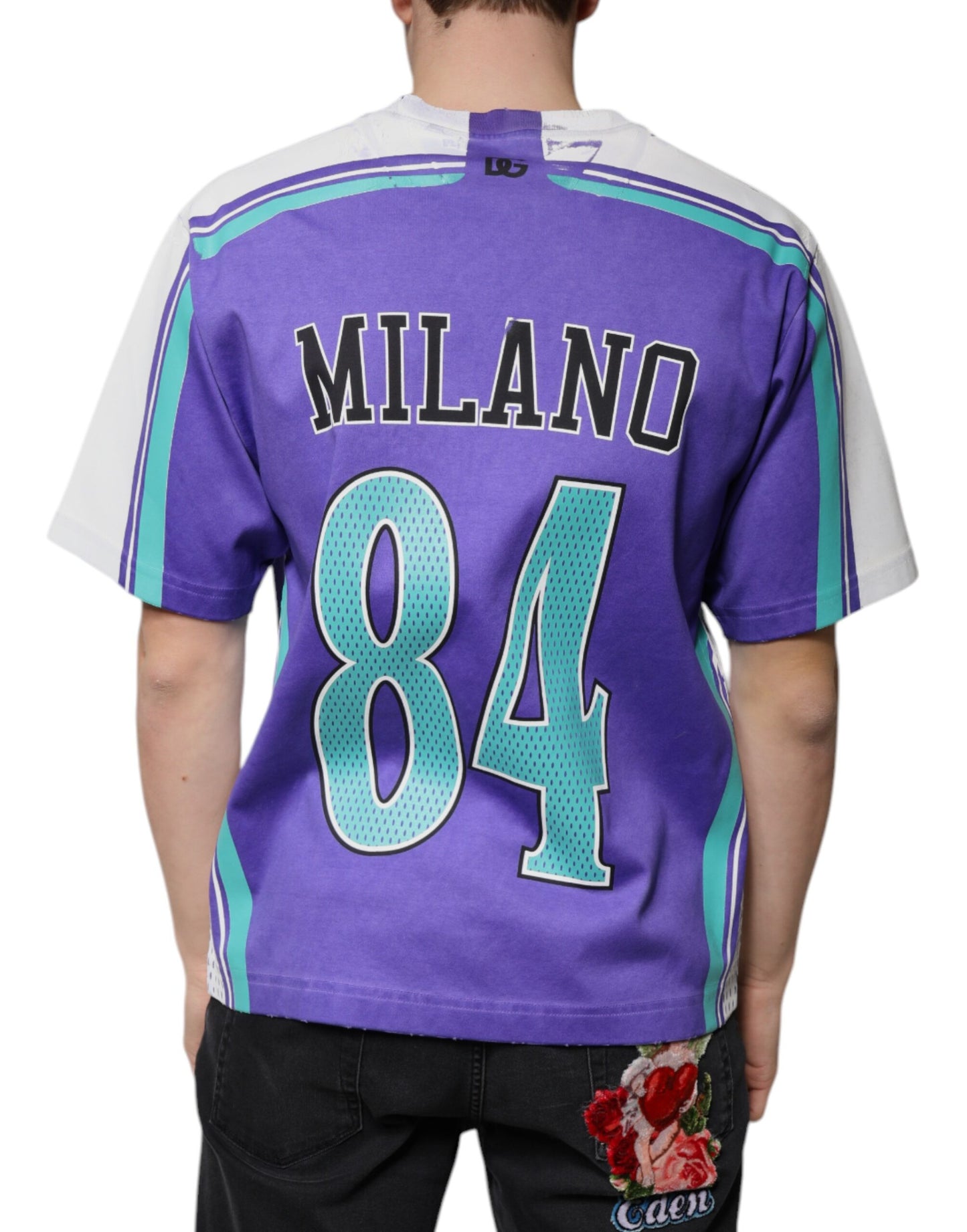 Camiseta de algodón con cuello en V y logo morado de Dolce &amp; Gabbana