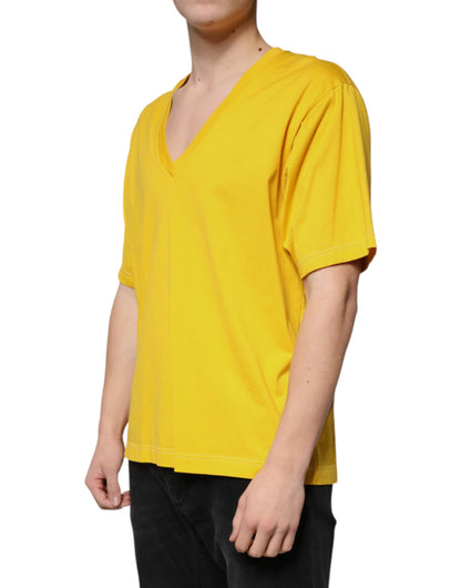 Camiseta de algodón amarilla de manga corta con cuello en V de Dolce &amp; Gabbana