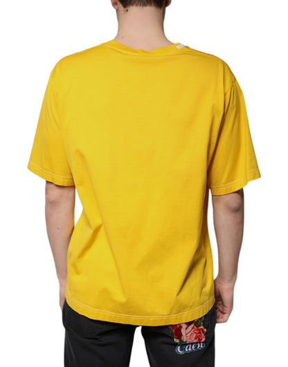 Camiseta de algodón amarilla de manga corta con cuello en V de Dolce &amp; Gabbana
