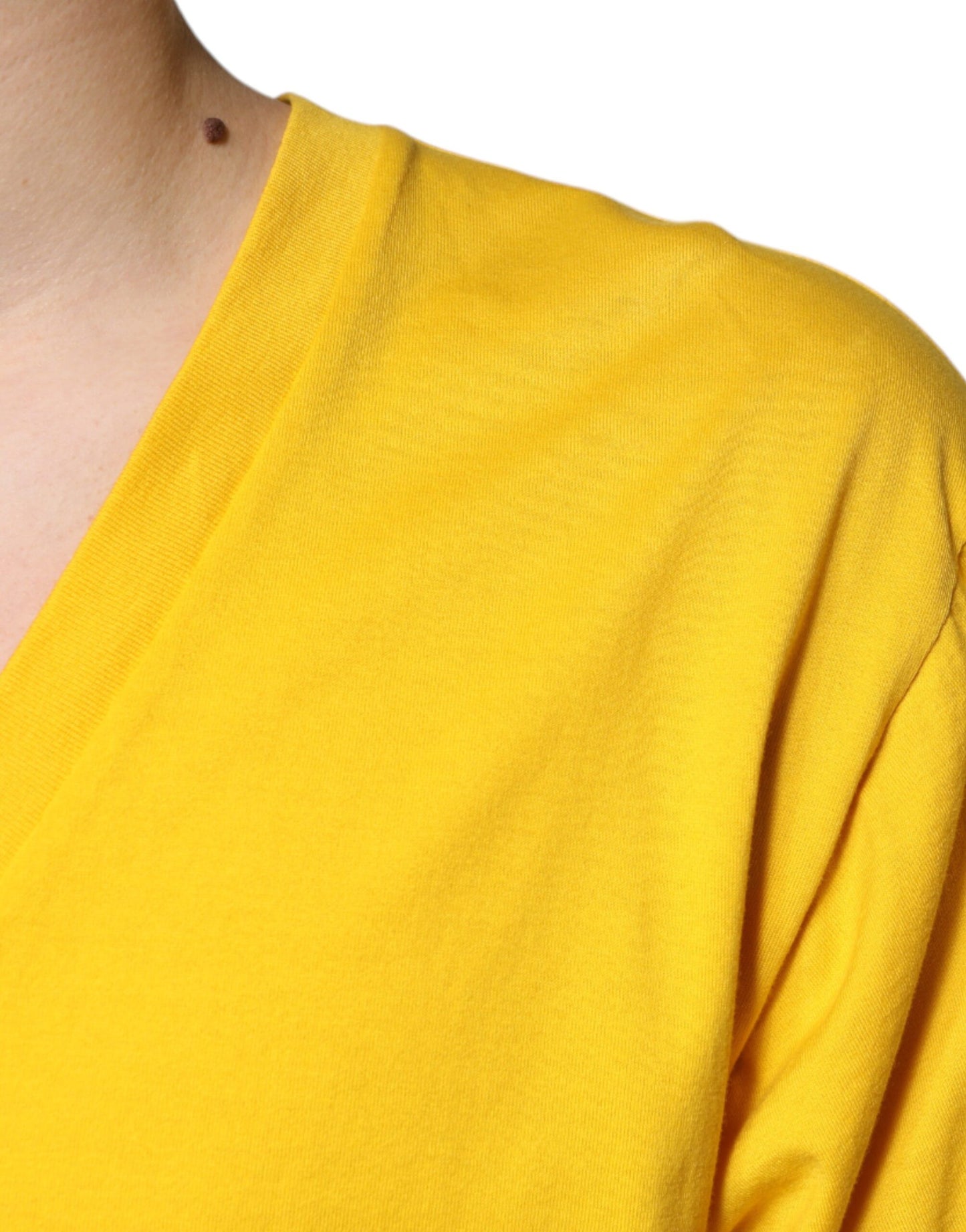 Camiseta de algodón amarilla de manga corta con cuello en V de Dolce &amp; Gabbana