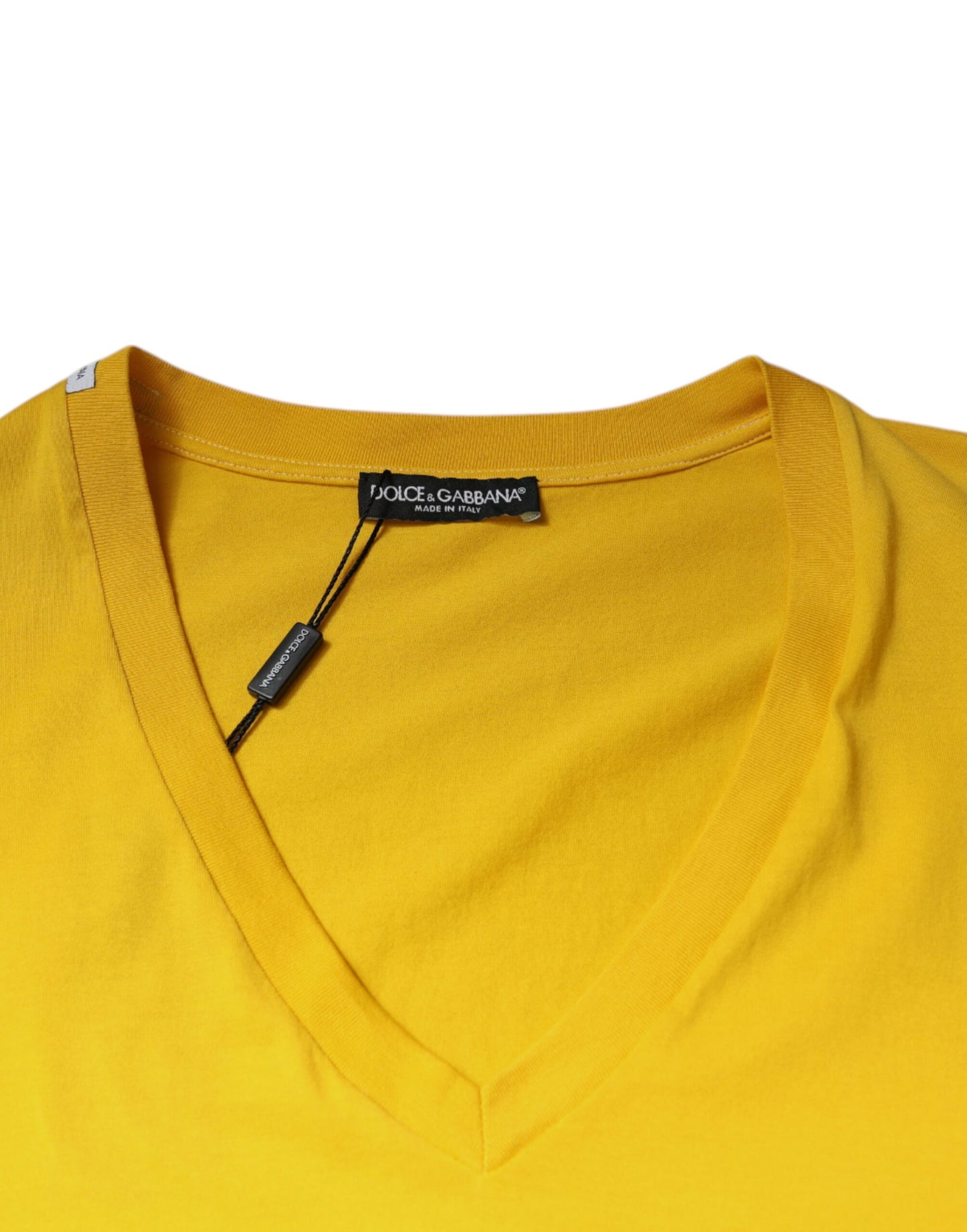 Camiseta de algodón amarilla de manga corta con cuello en V de Dolce &amp; Gabbana