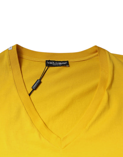 Camiseta de algodón amarilla de manga corta con cuello en V de Dolce &amp; Gabbana
